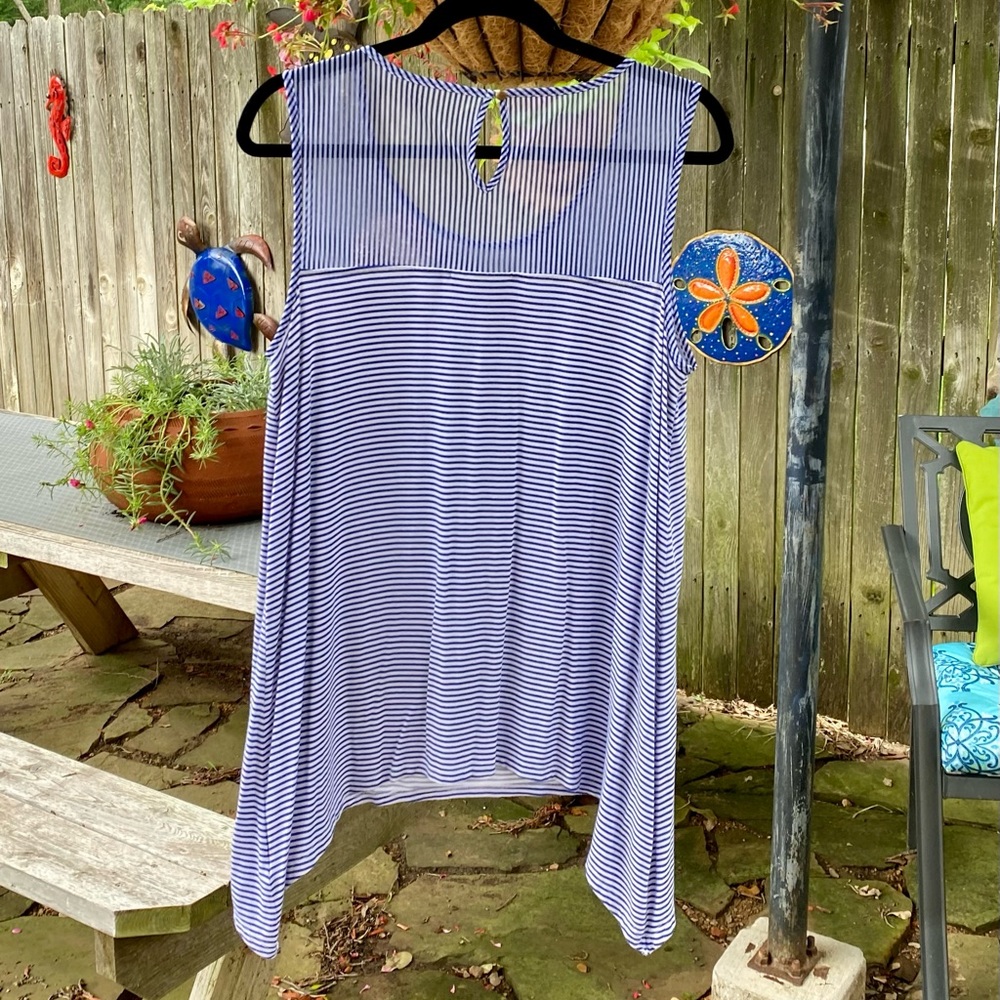 Dana Bachman Women’s Sleeveless Summer Top! Blue & White Stripe, Sz L🐳